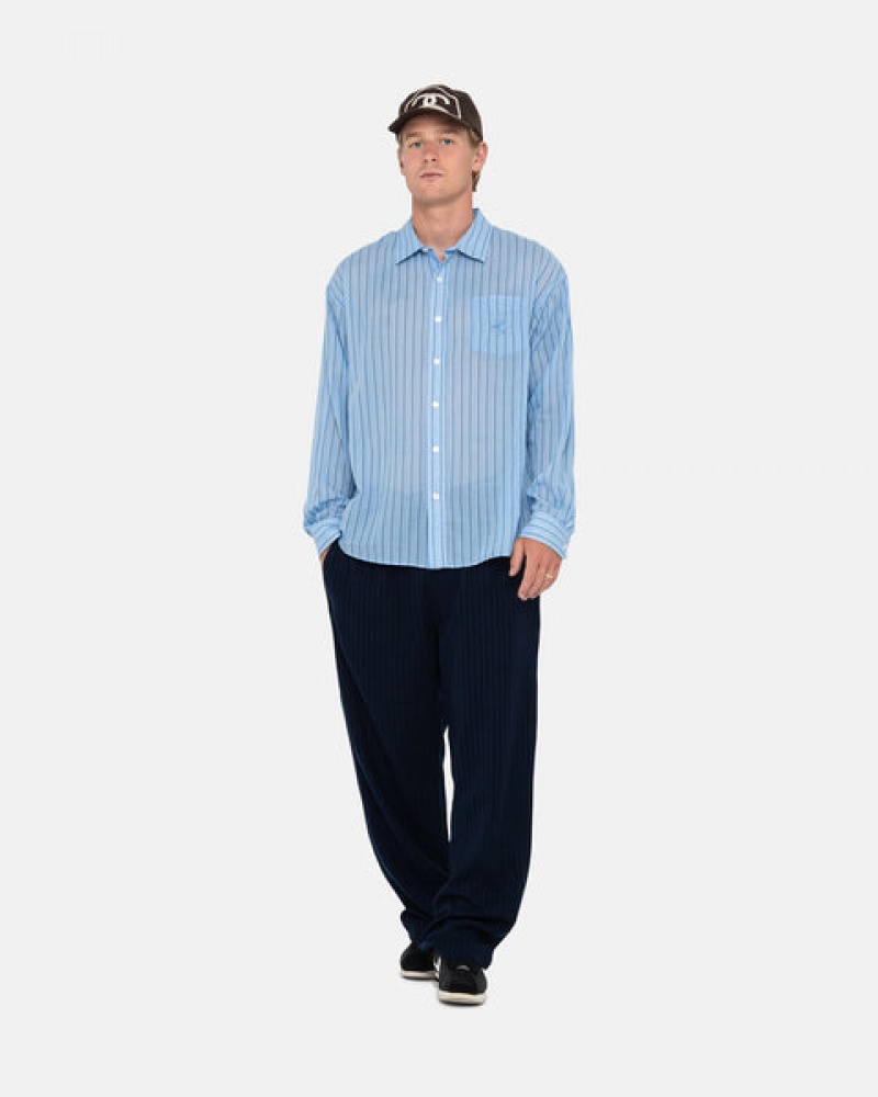 Blue Men's Stussy Light Weight Classic Shirts Philippines | SDQ-6633