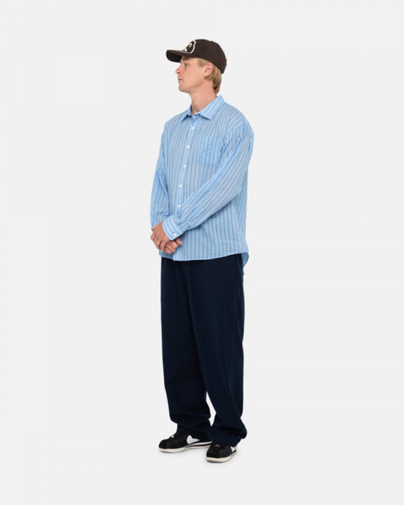 Blue Men's Stussy Light Weight Classic Shirts Philippines | SDQ-6633