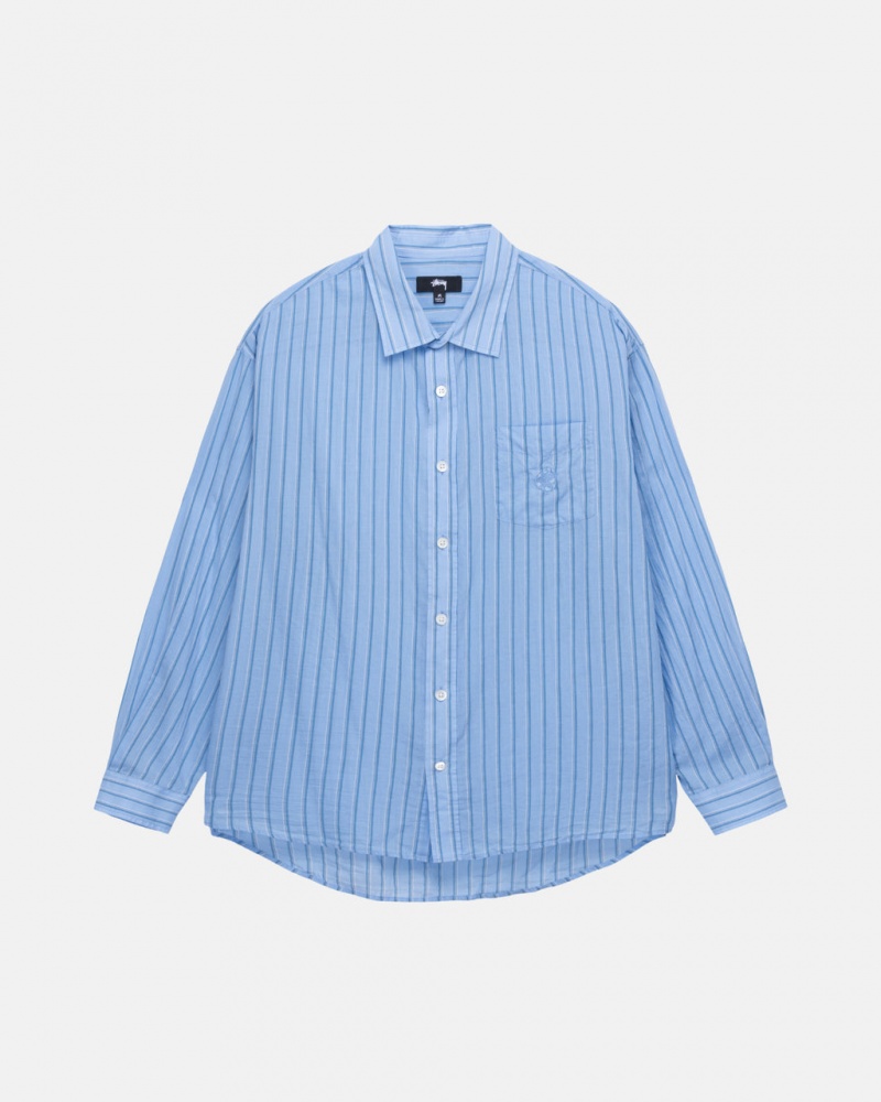 Blue Men\'s Stussy Light Weight Classic Shirts Philippines | SDQ-6633