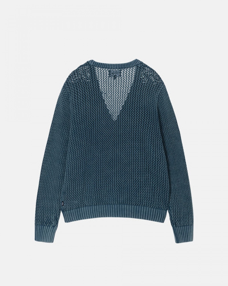 Blue Men's Stussy Loose Gauge Cardigan Sweaters Philippines | COJ-0427