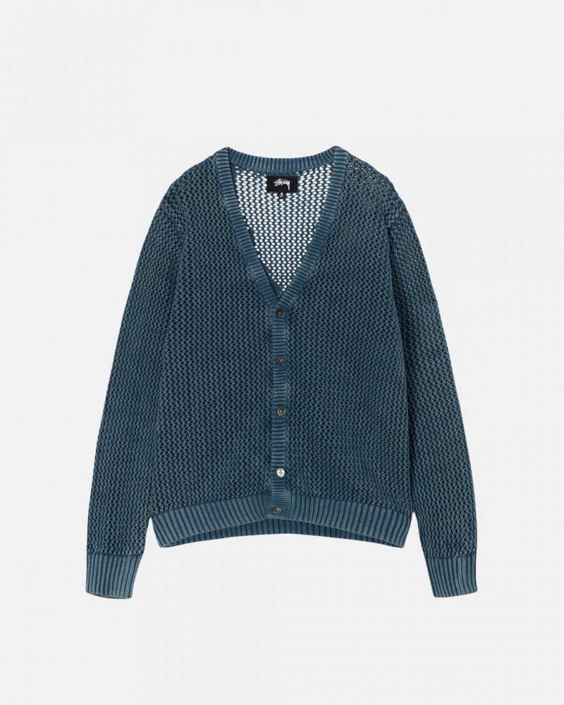 Blue Men\'s Stussy Loose Gauge Cardigan Sweaters Philippines | COJ-0427