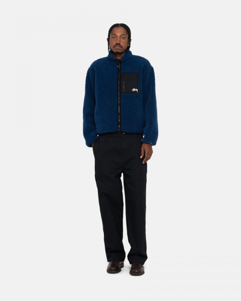 Blue Men's Stussy Sherpa Reversible Jackets Philippines | HGE-4020