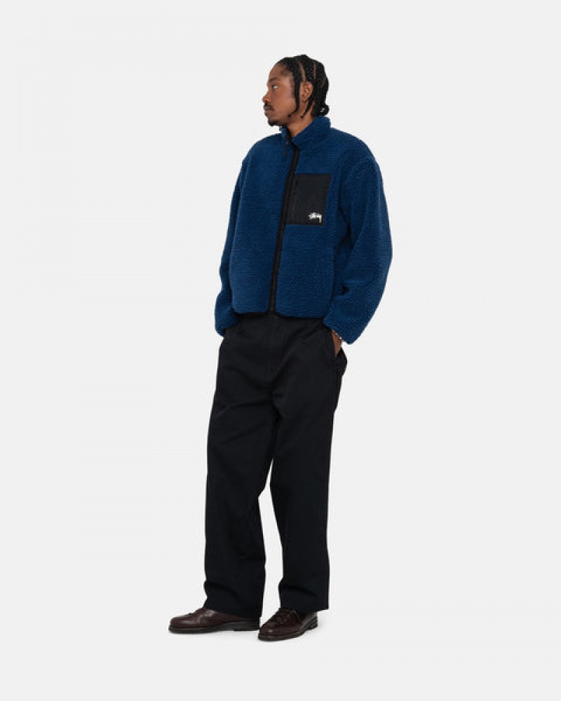 Blue Men's Stussy Sherpa Reversible Jackets Philippines | HGE-4020