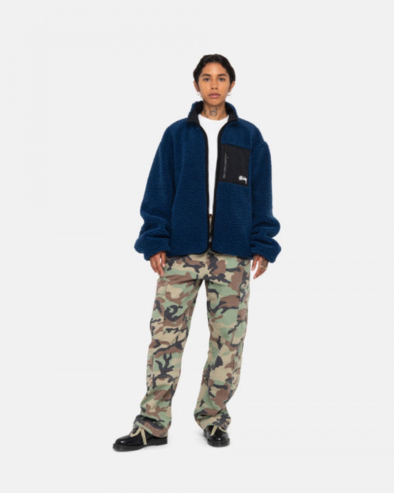 Blue Men's Stussy Sherpa Reversible Jackets Philippines | HGE-4020