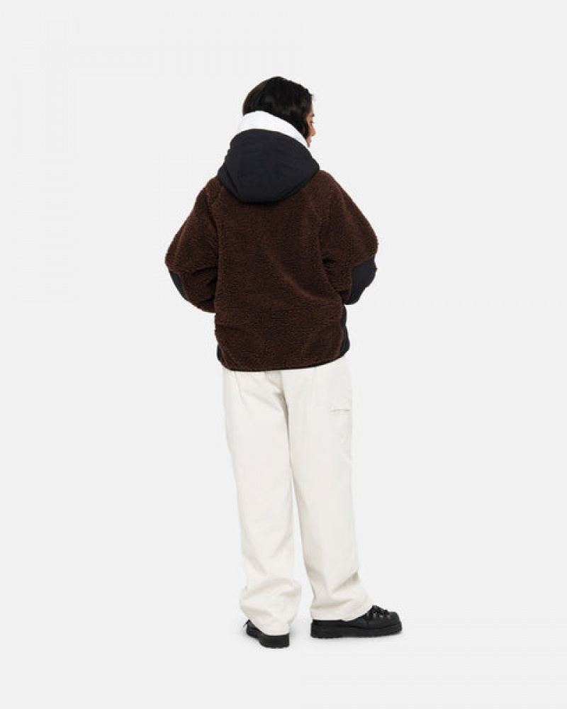 Brown Men's Stussy Sherpa Paneled Hooded Jackets Philippines | RIN-3890