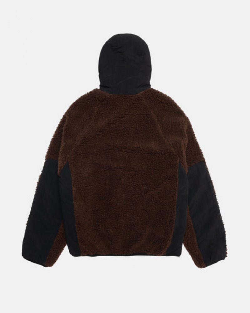 Brown Men's Stussy Sherpa Paneled Hooded Jackets Philippines | RIN-3890