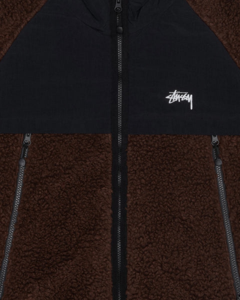 Brown Men's Stussy Sherpa Paneled Hooded Jackets Philippines | RIN-3890