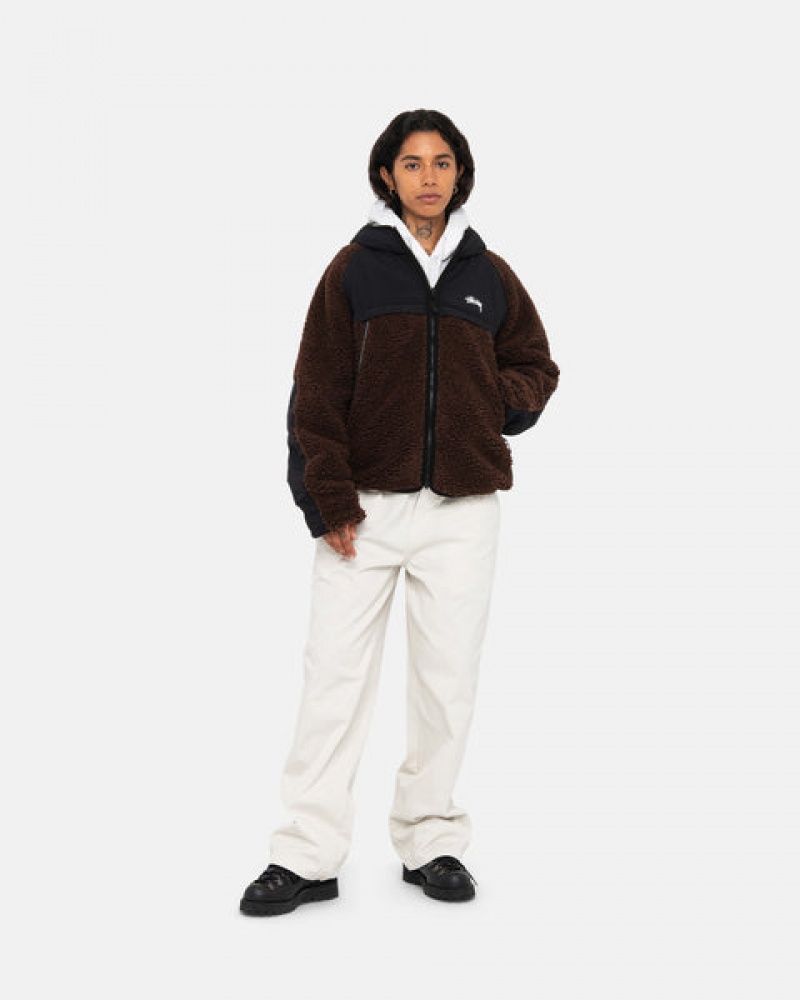 Brown Men's Stussy Sherpa Paneled Hooded Jackets Philippines | RIN-3890