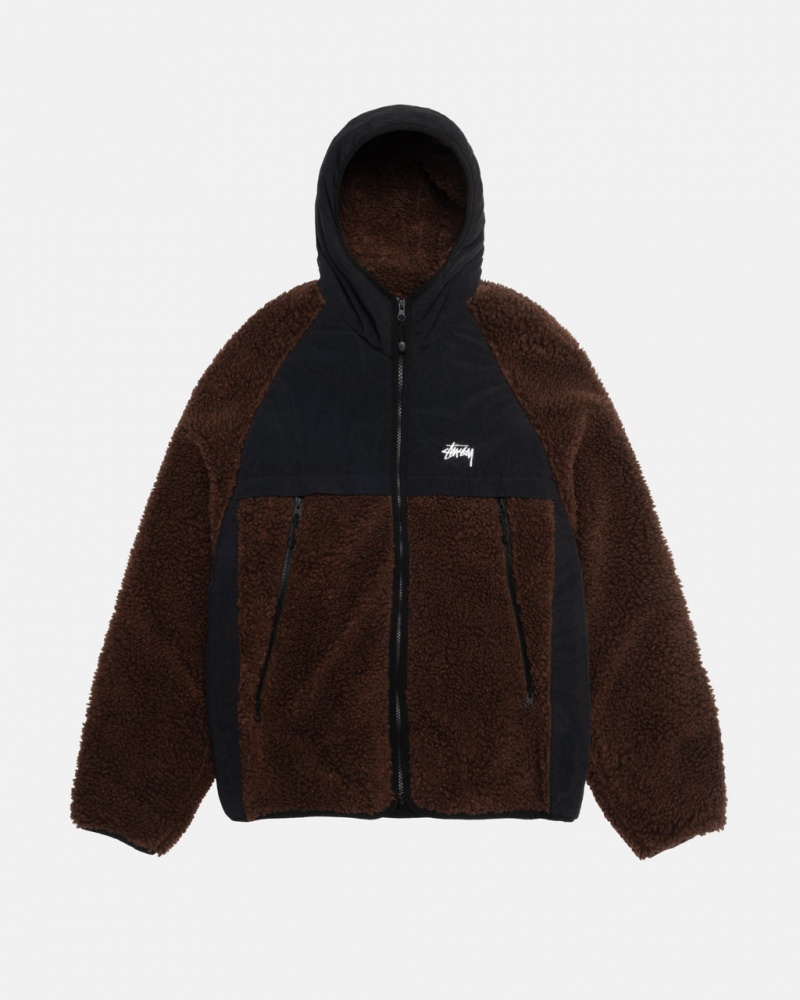 Brown Men\'s Stussy Sherpa Paneled Hooded Jackets Philippines | RIN-3890