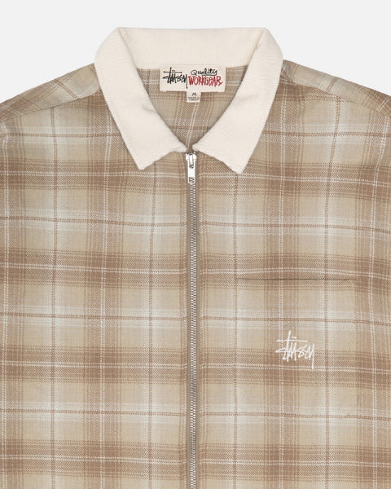 Brown Women's Stussy Frank Plaid Zip Shirts Philippines | XJC-1624