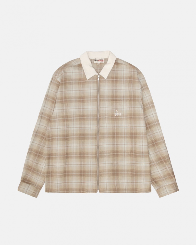 Brown Women\'s Stussy Frank Plaid Zip Shirts Philippines | XJC-1624