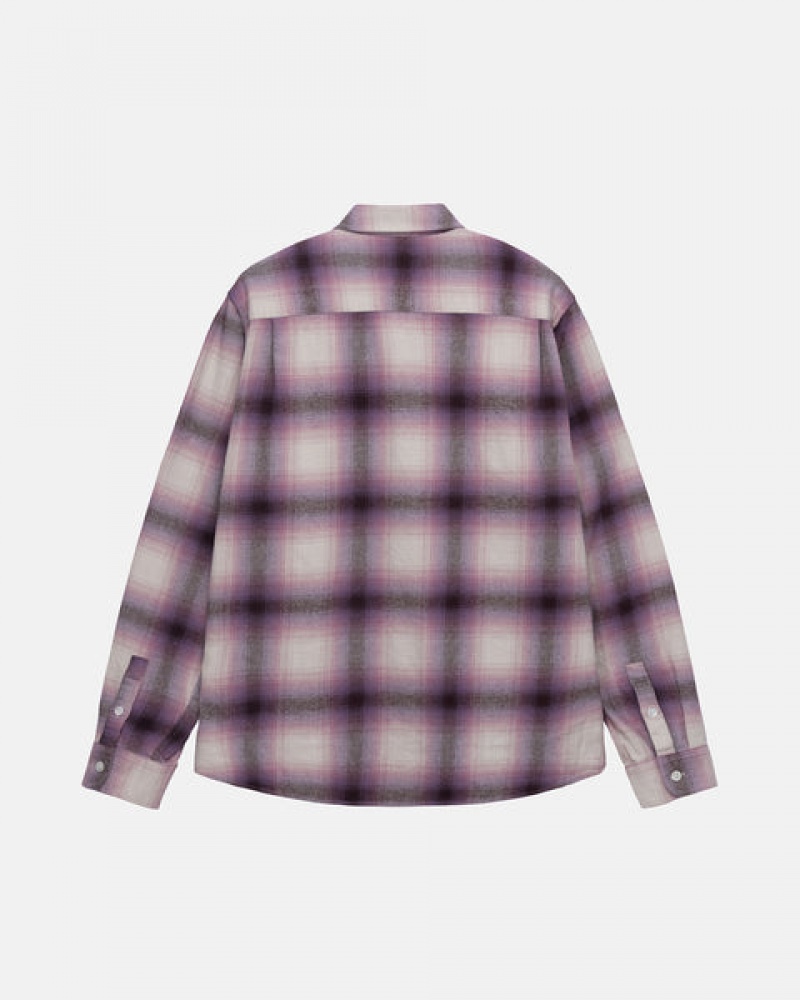 Burgundy Men's Stussy Bay Plaid Shirts Philippines | LHQ-2047