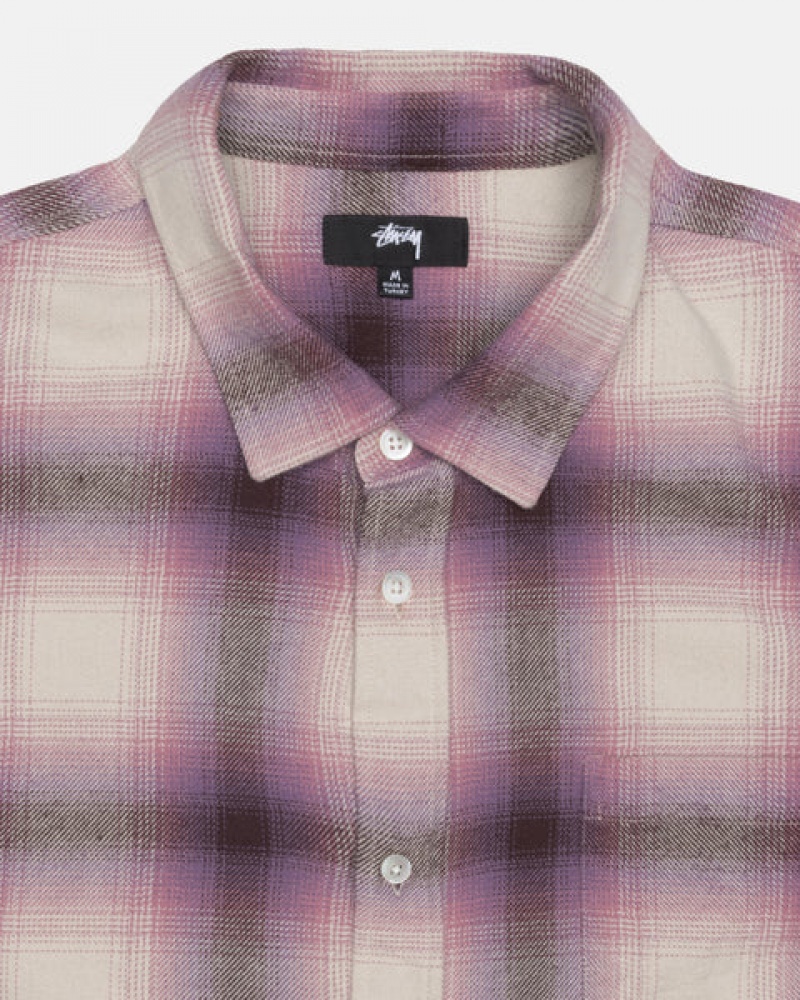 Burgundy Men's Stussy Bay Plaid Shirts Philippines | LHQ-2047