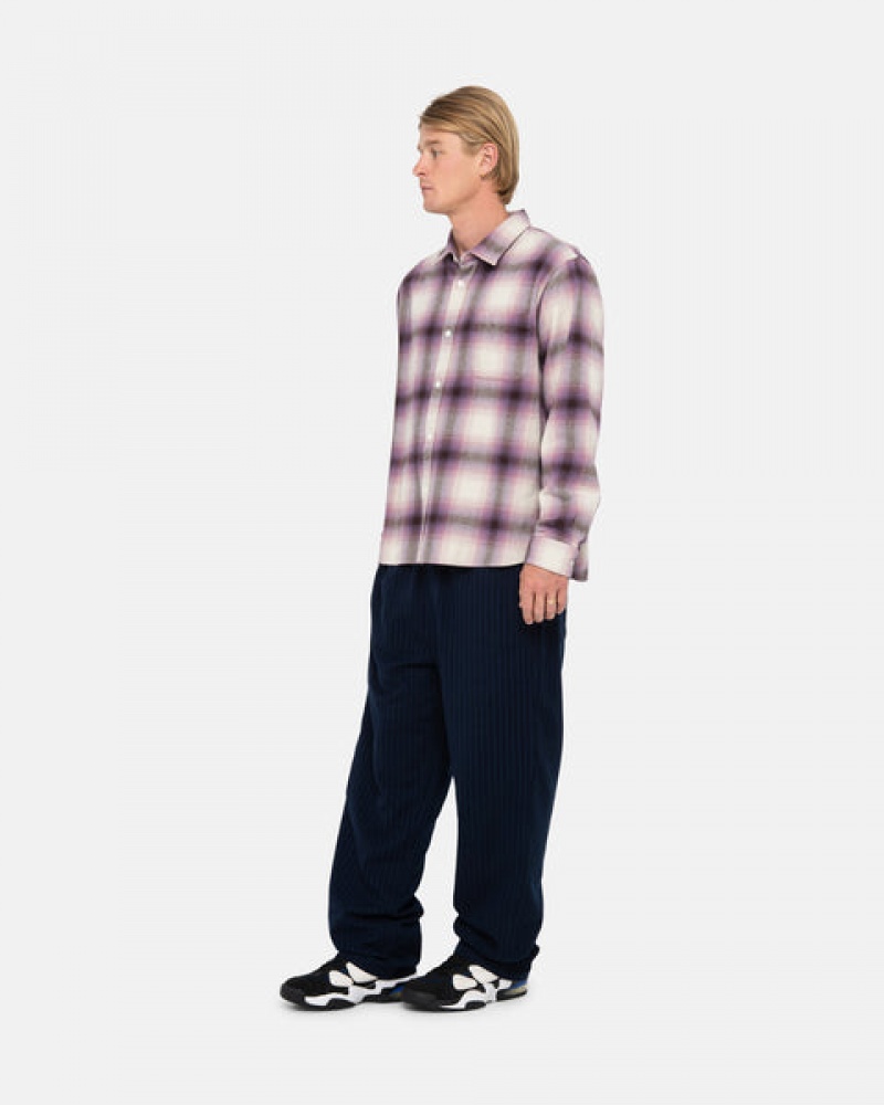 Burgundy Men's Stussy Bay Plaid Shirts Philippines | LHQ-2047