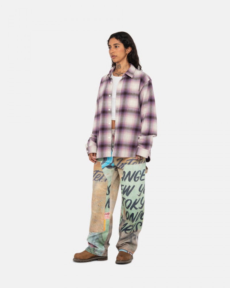 Burgundy Men's Stussy Bay Plaid Shirts Philippines | LHQ-2047