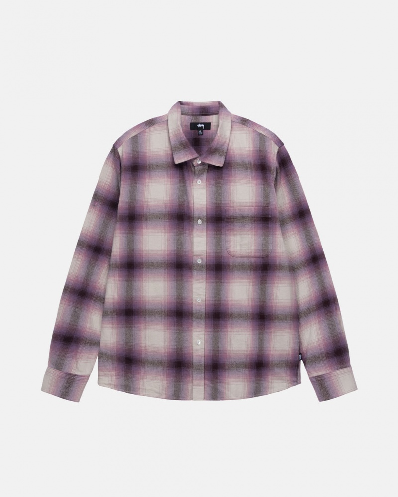 Burgundy Men\'s Stussy Bay Plaid Shirts Philippines | LHQ-2047