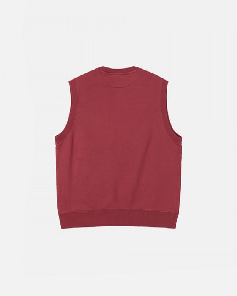 Burgundy Men's Stussy Stock Fleece Vest Sweatshirts Philippines | EHJ-0155