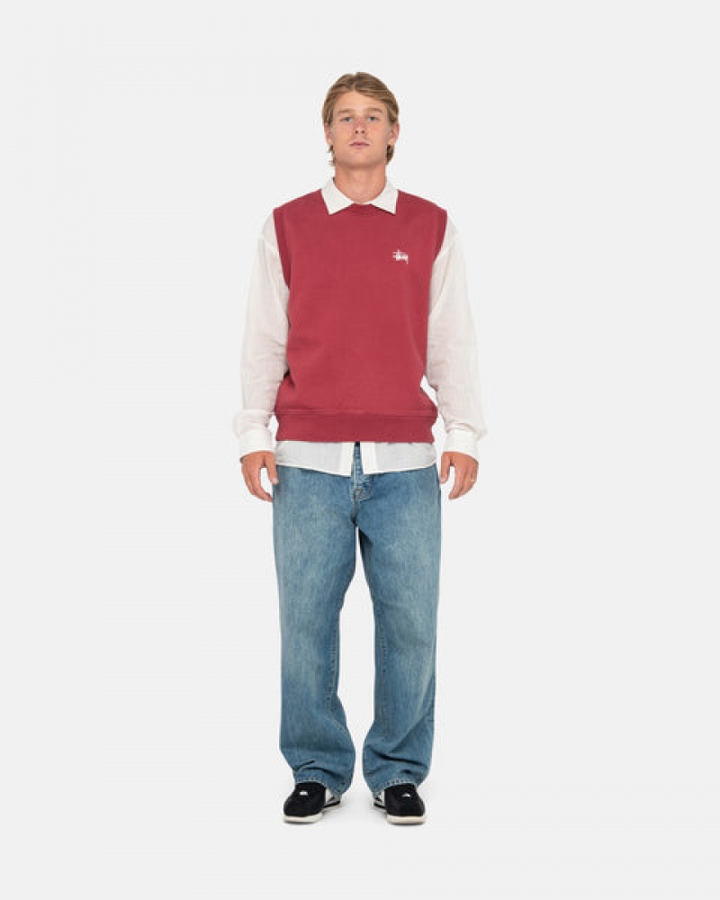 Burgundy Men's Stussy Stock Fleece Vest Sweatshirts Philippines | EHJ-0155