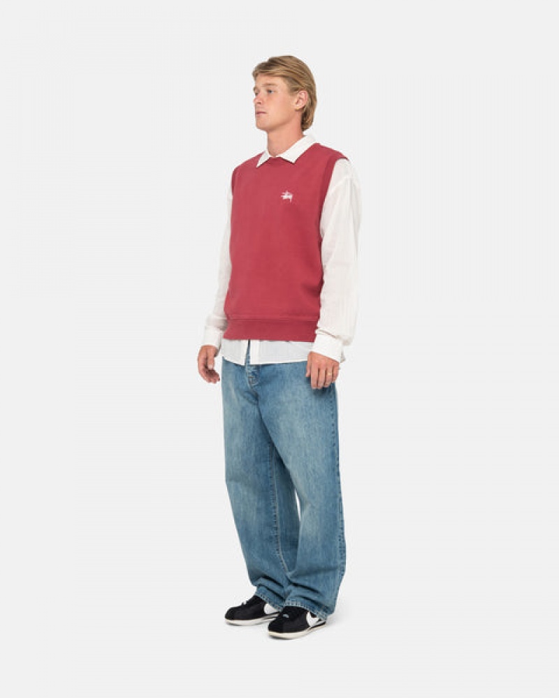 Burgundy Men's Stussy Stock Fleece Vest Sweatshirts Philippines | EHJ-0155