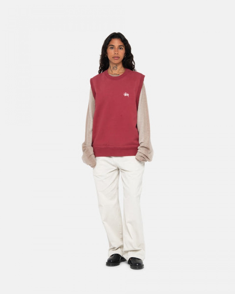 Burgundy Men's Stussy Stock Fleece Vest Sweatshirts Philippines | EHJ-0155