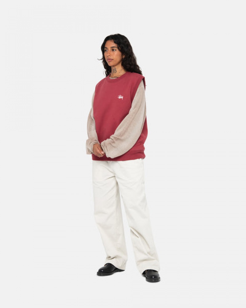 Burgundy Men's Stussy Stock Fleece Vest Sweatshirts Philippines | EHJ-0155