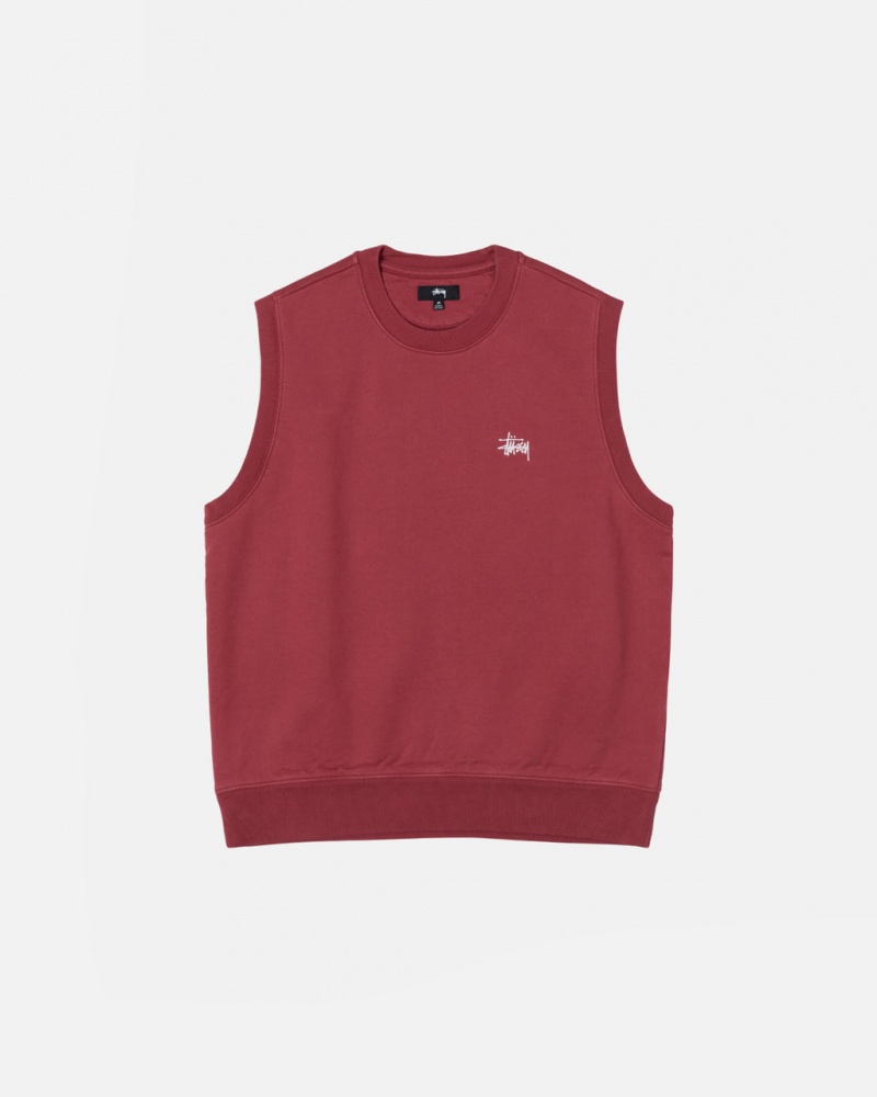 Burgundy Men\'s Stussy Stock Fleece Vest Sweatshirts Philippines | EHJ-0155