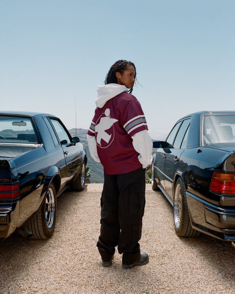 Burgundy Men's Stussy Surfman Mesh Football Jersey Tops Philippines | OOX-7317