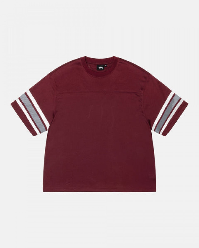 Burgundy Men's Stussy Surfman Mesh Football Jersey Tops Philippines | OOX-7317