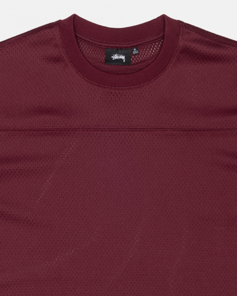 Burgundy Men's Stussy Surfman Mesh Football Jersey Tops Philippines | OOX-7317