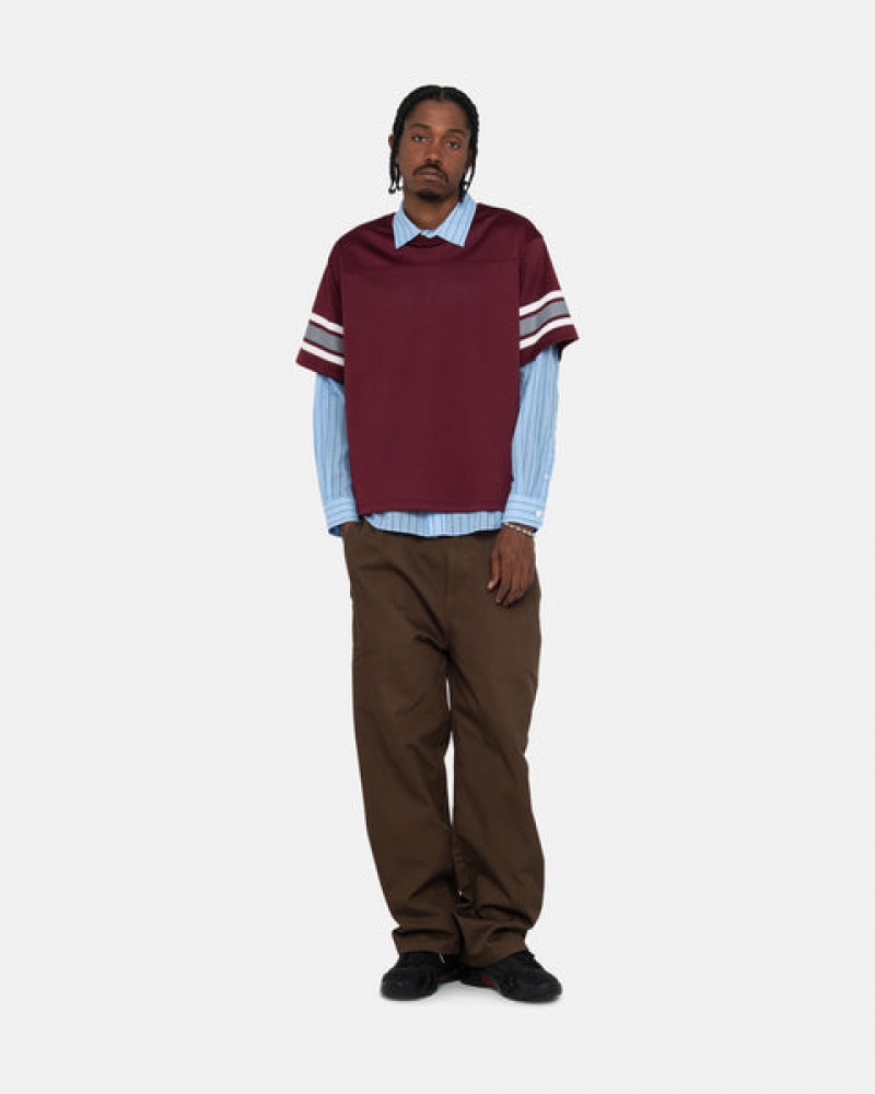 Burgundy Men's Stussy Surfman Mesh Football Jersey Tops Philippines | OOX-7317