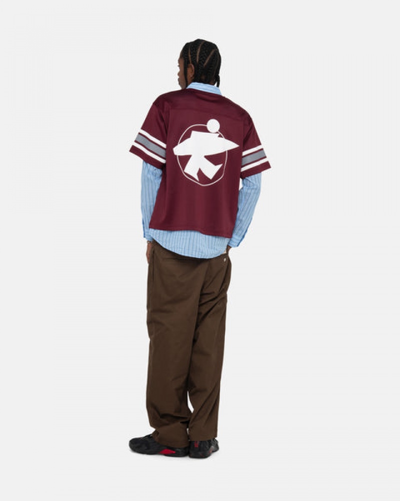 Burgundy Men's Stussy Surfman Mesh Football Jersey Tops Philippines | OOX-7317