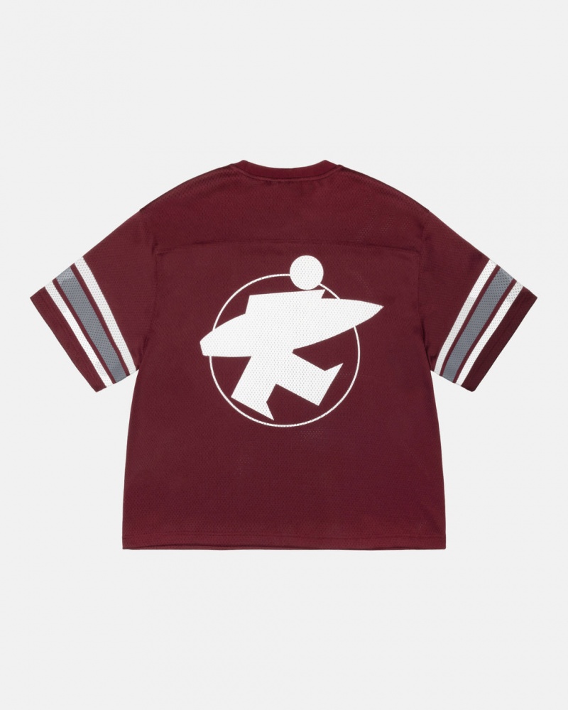 Burgundy Men\'s Stussy Surfman Mesh Football Jersey Tops Philippines | OOX-7317