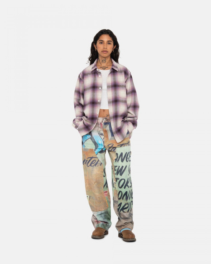 Burgundy Women's Stussy Bay Plaid Shirts Philippines | WKM-7203