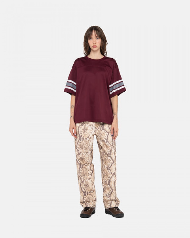 Burgundy Women's Stussy Surfman Mesh Football Jersey Tops Philippines | UVY-9390