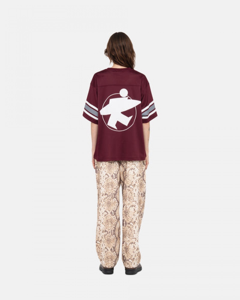 Burgundy Women's Stussy Surfman Mesh Football Jersey Tops Philippines | UVY-9390