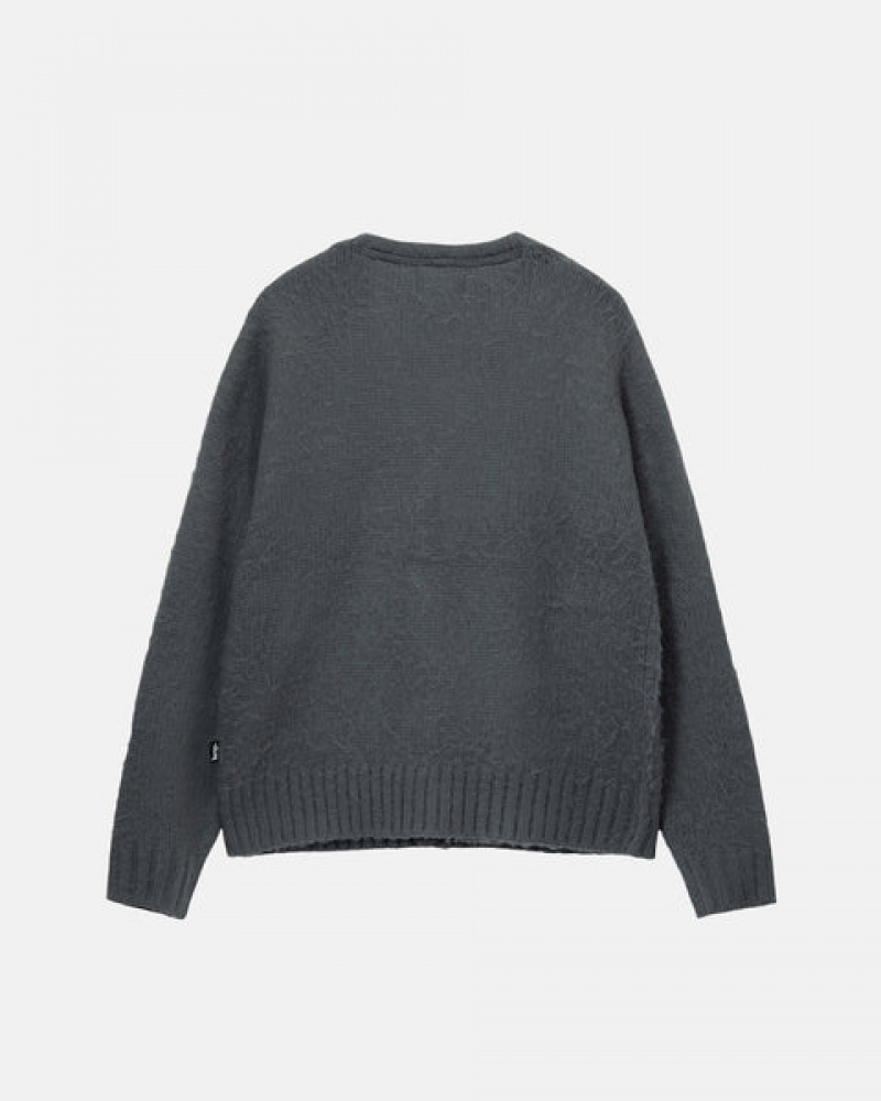 Charcoal Men's Stussy Brushed Cardigan Sweaters Philippines | DOS-3470