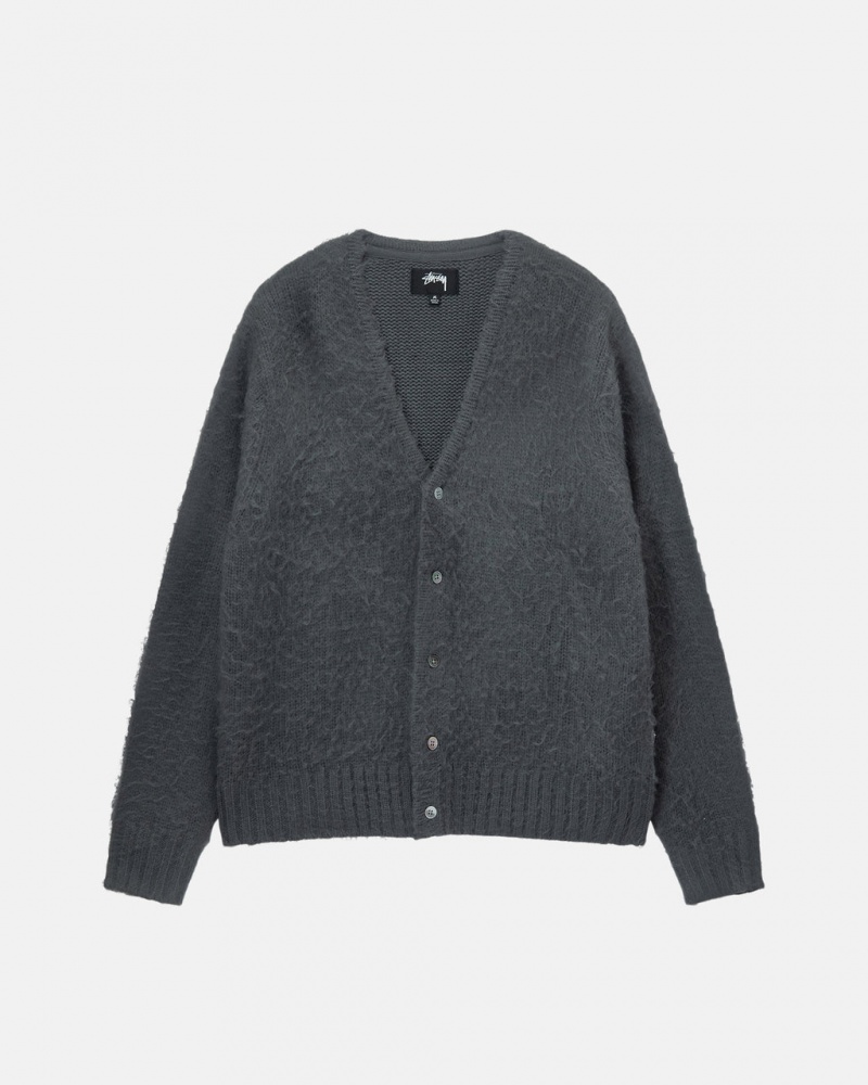 Charcoal Men\'s Stussy Brushed Cardigan Sweaters Philippines | DOS-3470