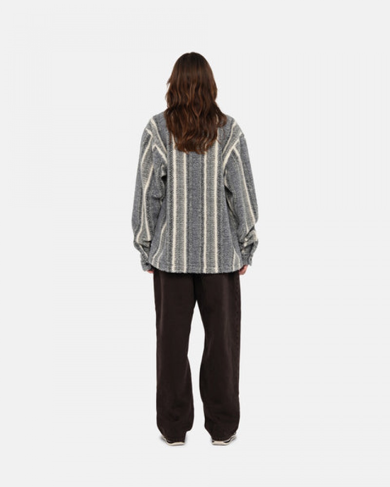 Charcoal Women's Stussy Striped Sherpa Shirt Jackets Philippines | FNK-3591