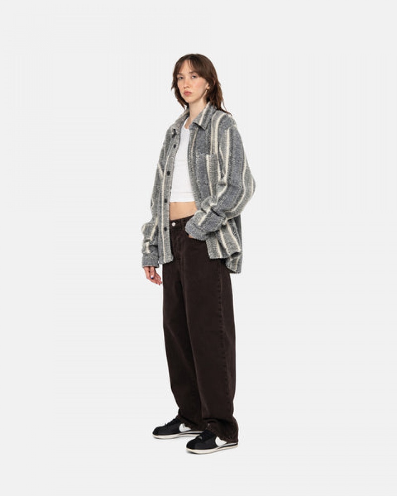 Charcoal Women's Stussy Striped Sherpa Shirt Jackets Philippines | FNK-3591