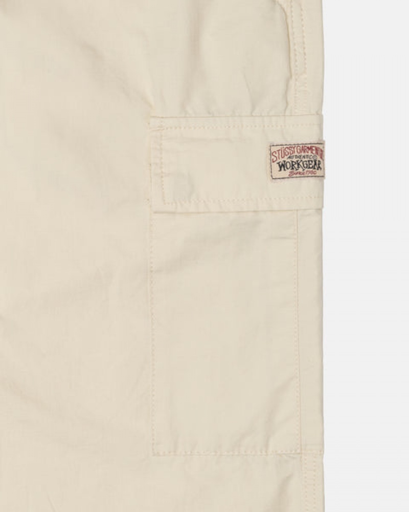 Cream Men's Stussy Beach Pant Ripstop Cargo Pants Philippines | FZL-9594