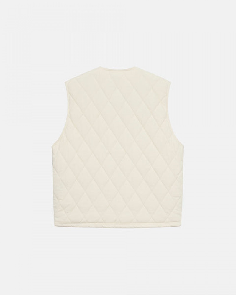 Cream Men's Stussy Diamond Quilted Vest Philippines | XGA-5228