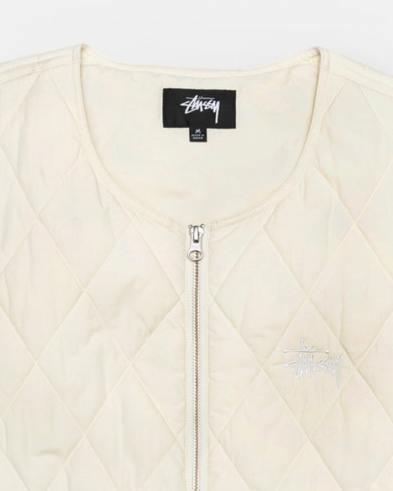 Cream Men's Stussy Diamond Quilted Vest Philippines | XGA-5228