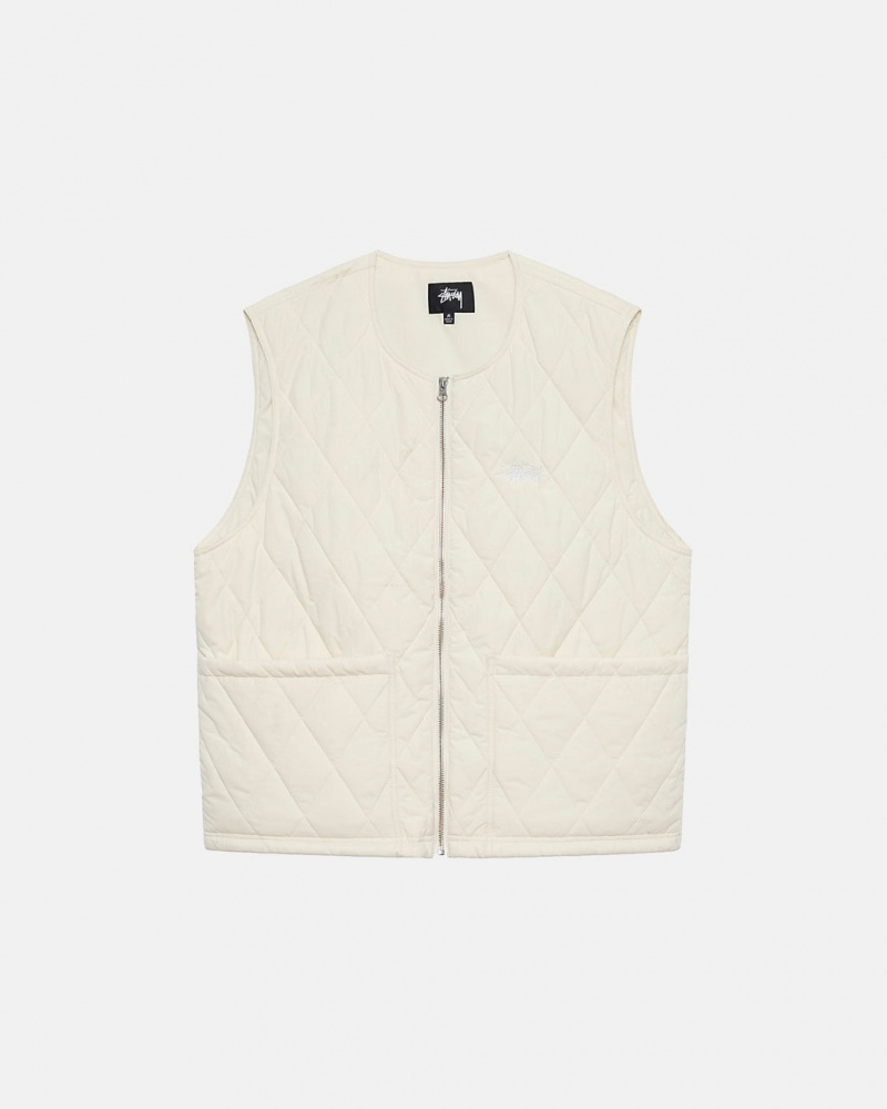 Cream Men\'s Stussy Diamond Quilted Vest Philippines | XGA-5228