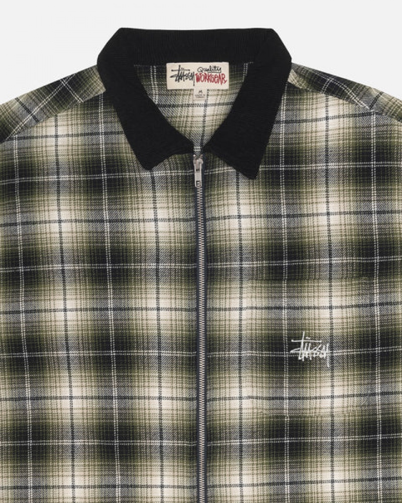 Dark Grey Women's Stussy Frank Plaid Zip Shirts Philippines | KQY-4039