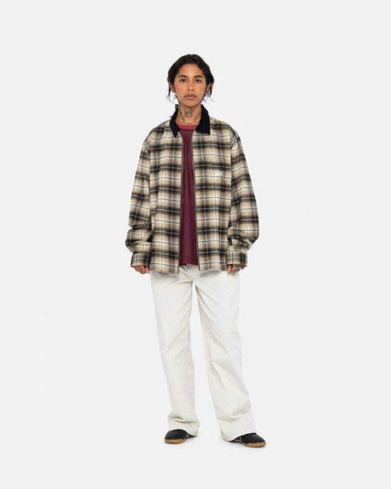 Dark Grey Women's Stussy Frank Plaid Zip Shirts Philippines | KQY-4039