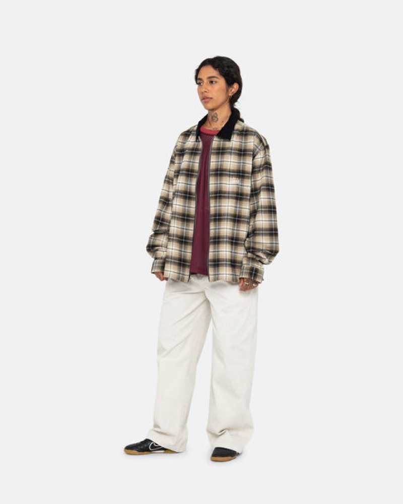 Dark Grey Women's Stussy Frank Plaid Zip Shirts Philippines | KQY-4039