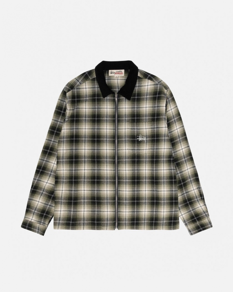 Dark Grey Women\'s Stussy Frank Plaid Zip Shirts Philippines | KQY-4039