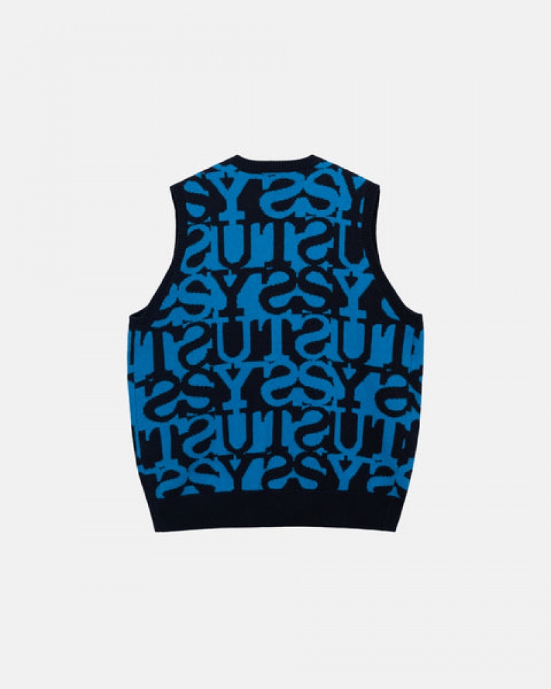 Dark Navy Women's Stussy Stacked Sweater Vest Sweaters Philippines | EFF-2329