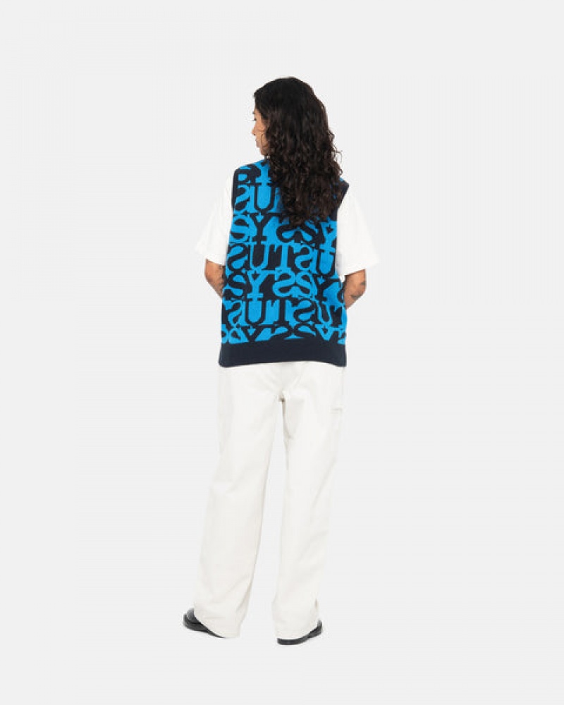 Dark Navy Women's Stussy Stacked Sweater Vest Sweaters Philippines | EFF-2329