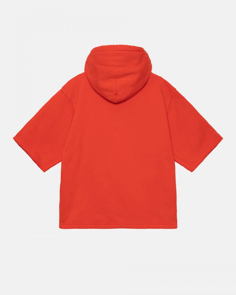 Deep Orange Men's Stussy Ss Boxy Cropped Hoodie Philippines | DLL-6861